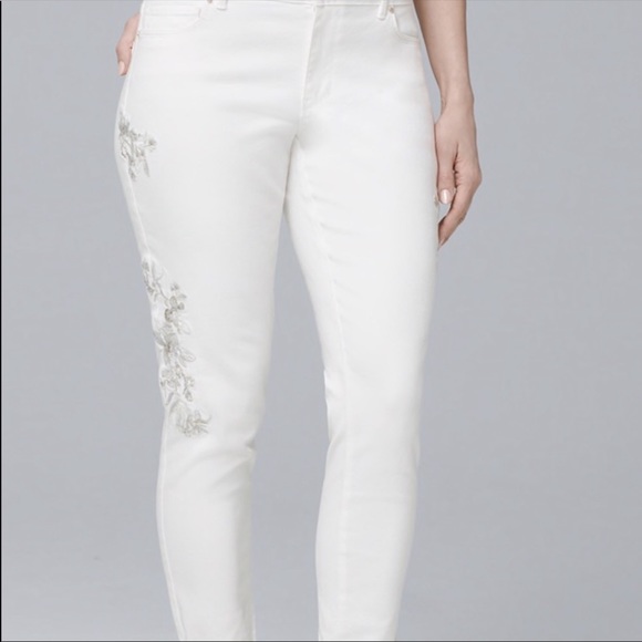 WHBM White Embroidered Crop Curvy Skinny Jeans - Picture 3 of 5